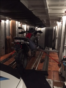 Motorcycle secured in a trailer